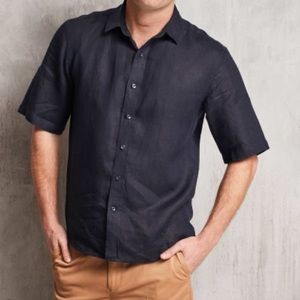 New NWT pure navy linen cotton blend short sleeve shirt M